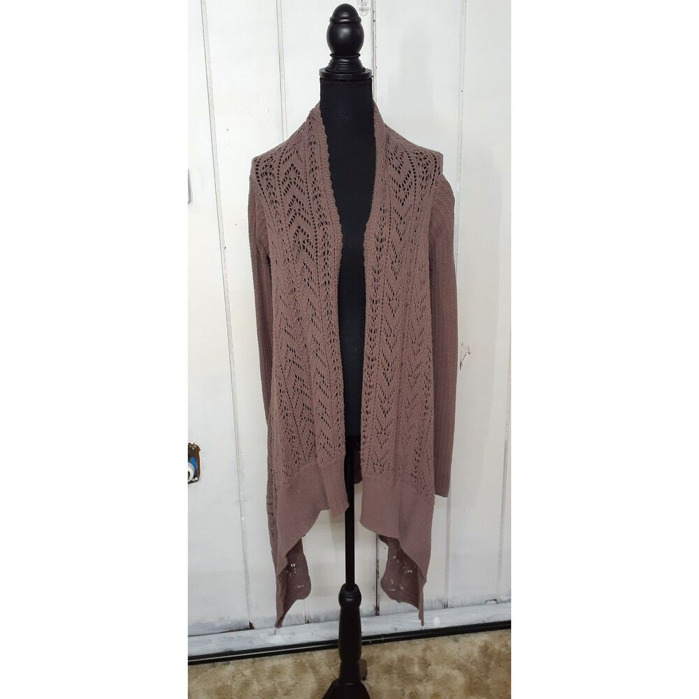 MODA International Long Open Loose-Weave Knit Brown Size L #529